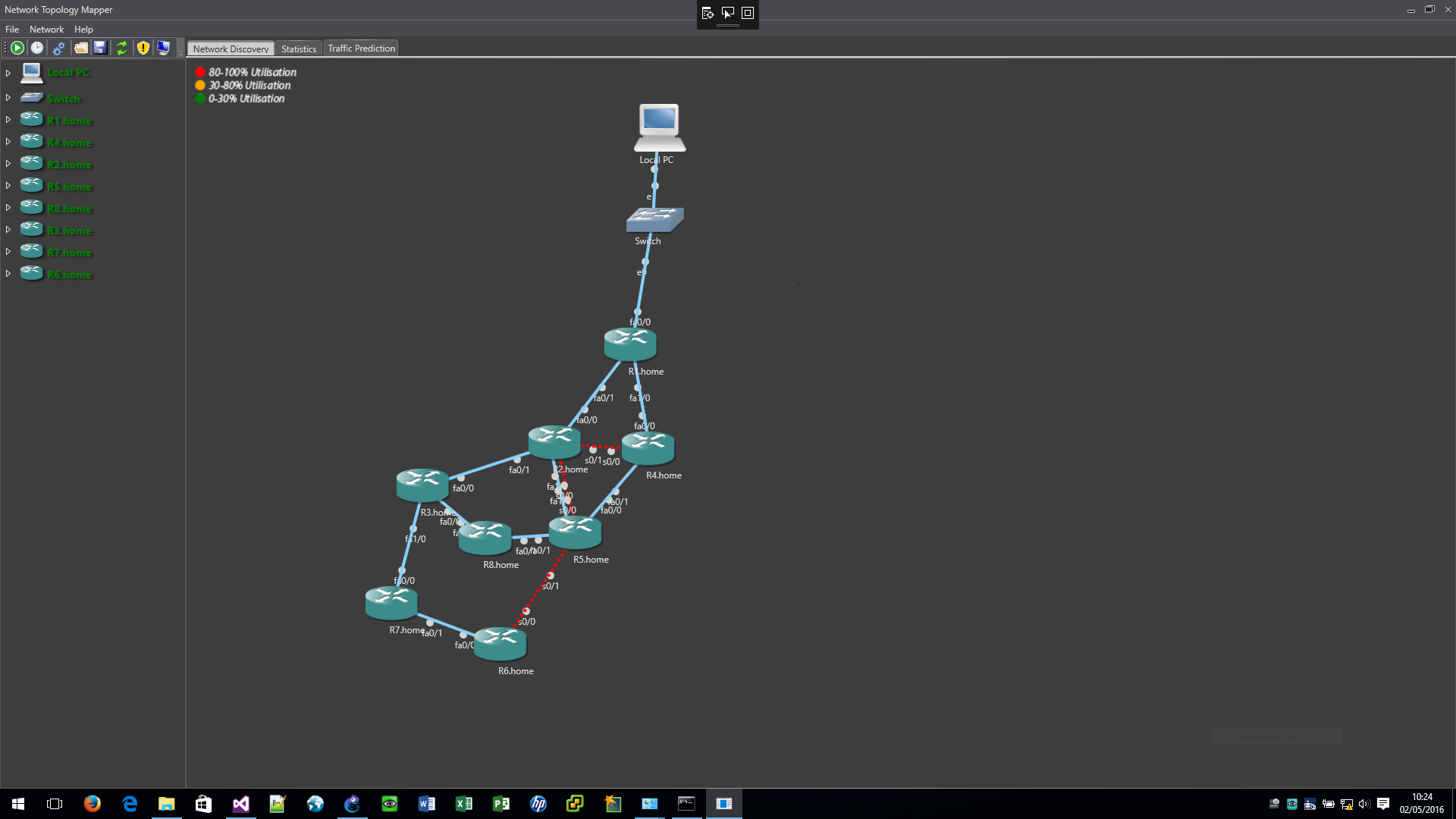 A screenshot of a discovered network topology